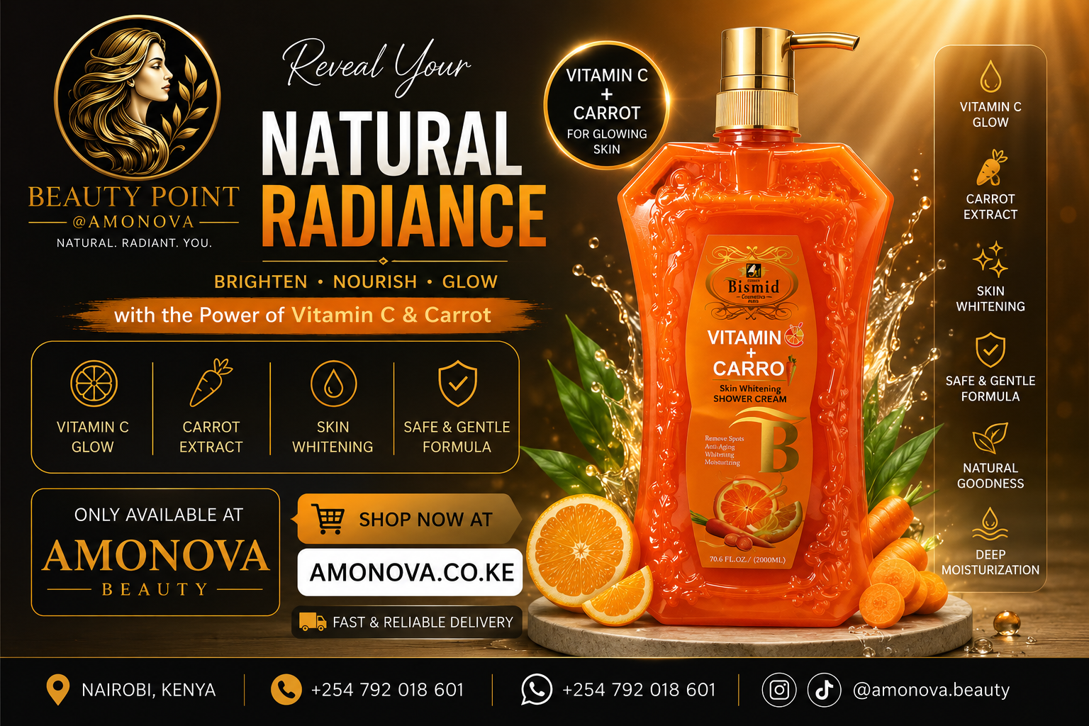 Bismid Vitamin C + Carrot Skin Whitening Shower Cream (2000ml)