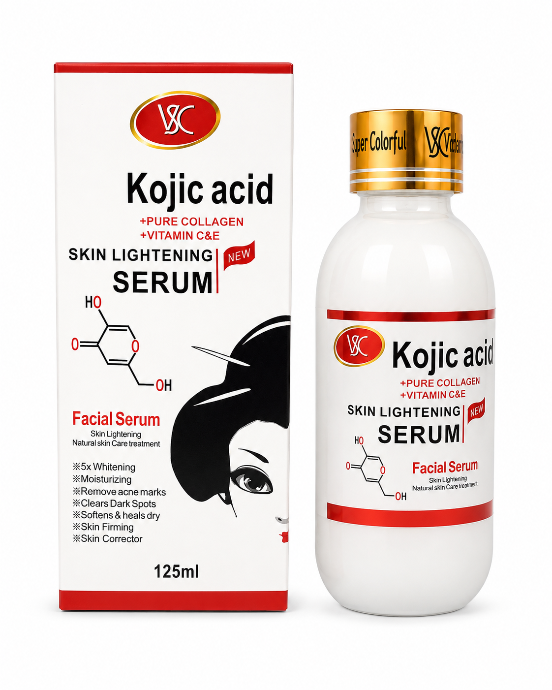 Kojic Acid Facial Serum with Pure Collagen & Vitamins C & E - 125ml